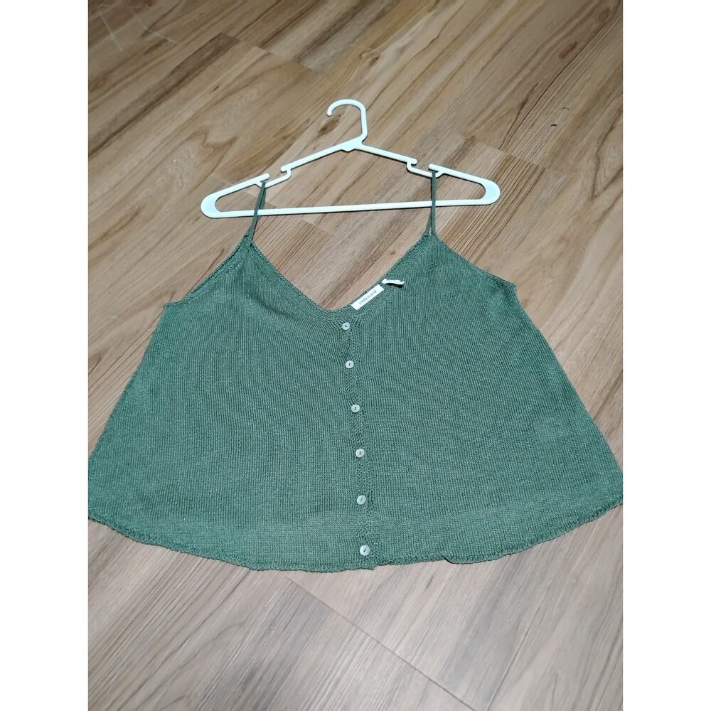 Embossed Thank Top Green Crochet Medium